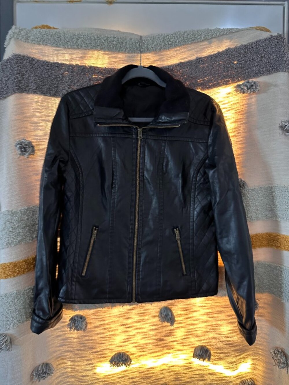George Faux Leather Moto Jacket - Black Diamond Quilted Medium 8-10